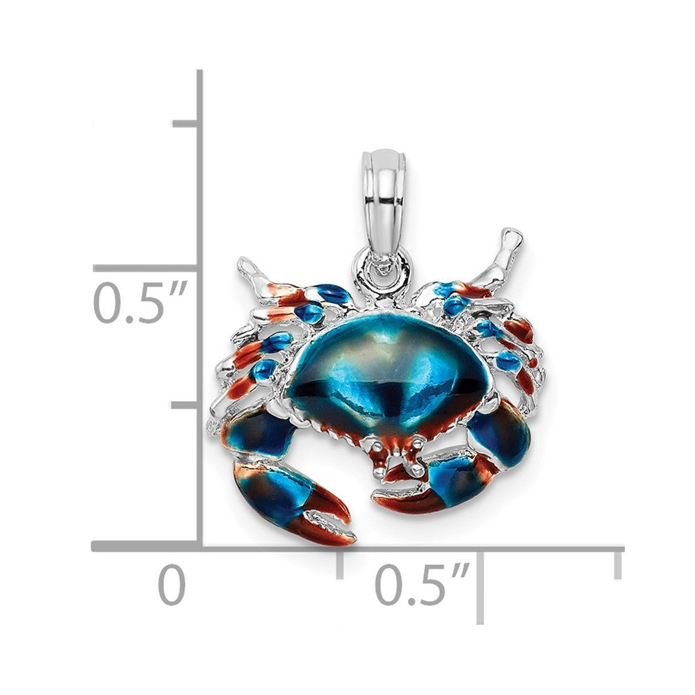 Sterling Silver Rhodium-Plated Polished Enameled Blue Stone Crab Pendant