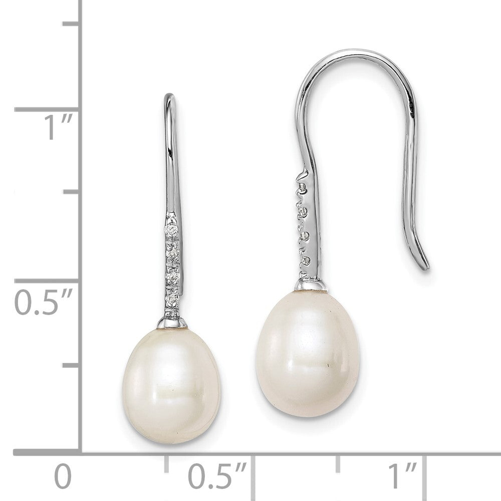 Sterling Silver 7-8mm Teardrop Cultured Pearl and Cubic Zirconia Dangle Earrings
