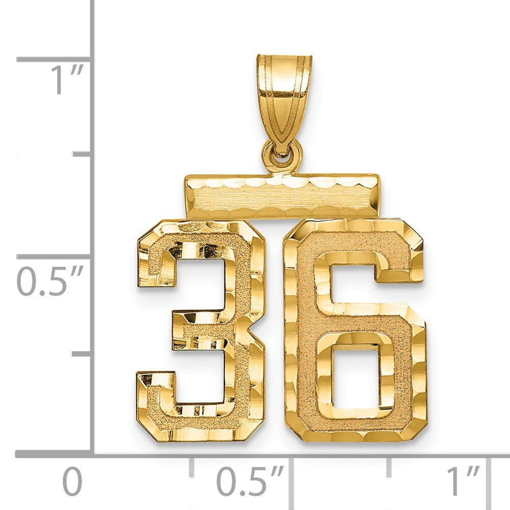 14k Yellow Gold Medium Diamond-cut Number 36 Charm Pendant for Women