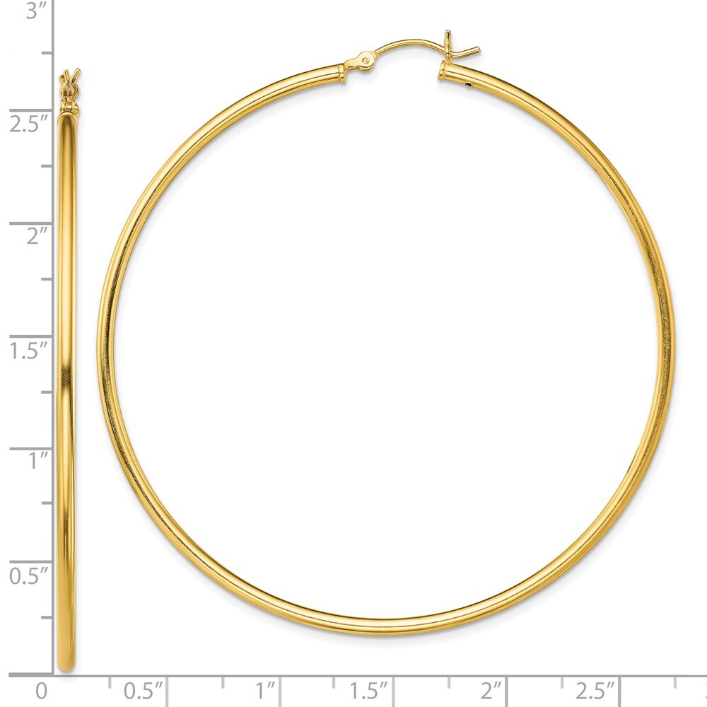 Sterling Silver Gold-Tone Polished 2x65mm Hoop Earrings