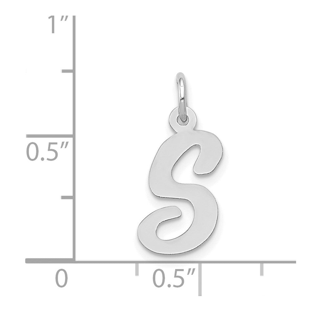 14k White Gold Medium Script Letter S Initial Charm Pendant for Women