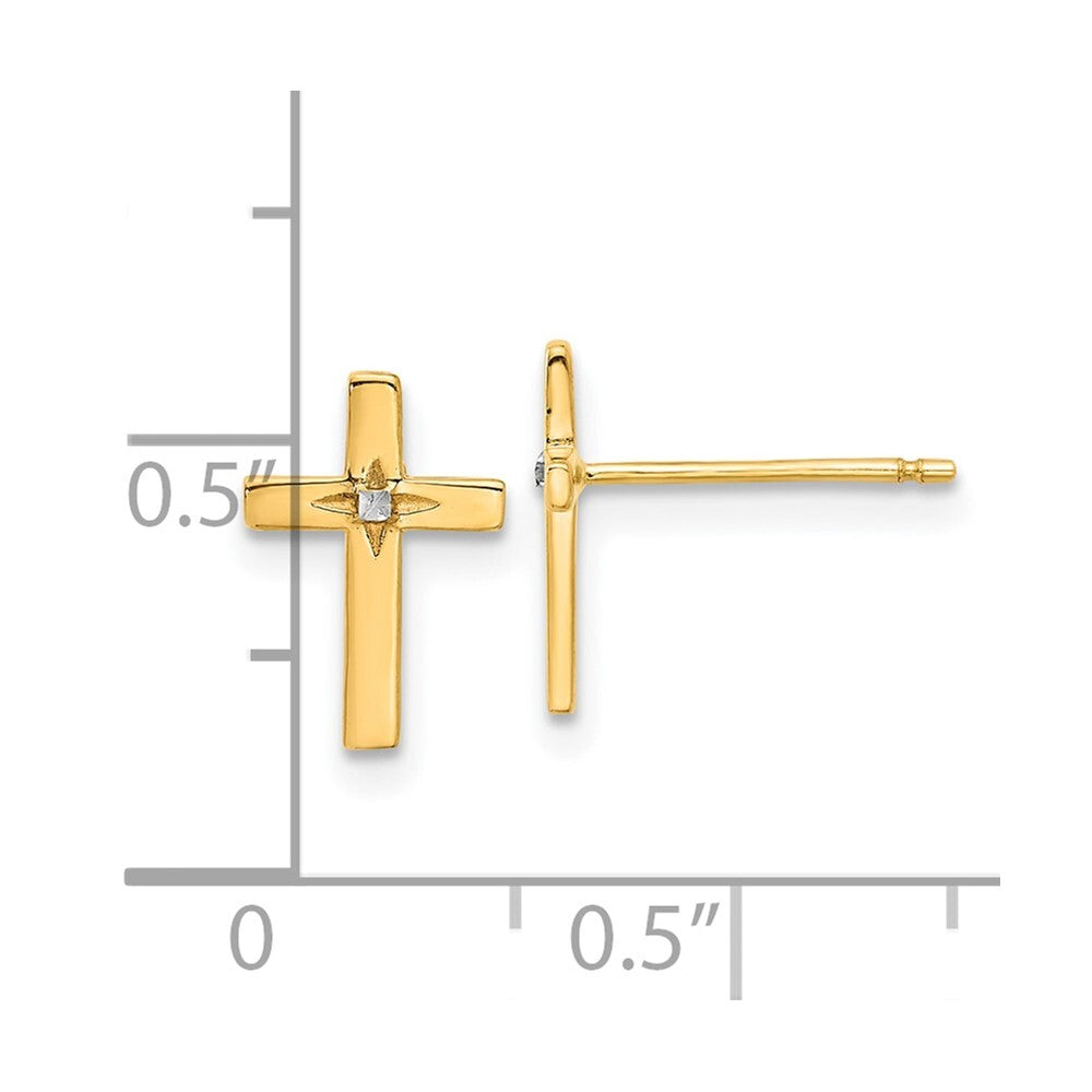 14k Yellow Gold and White Rhodium Cross Stud Earrings Gift for Women