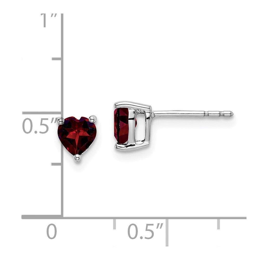 14k White Gold Heart Garnet Stud Earrings Gift for Women
