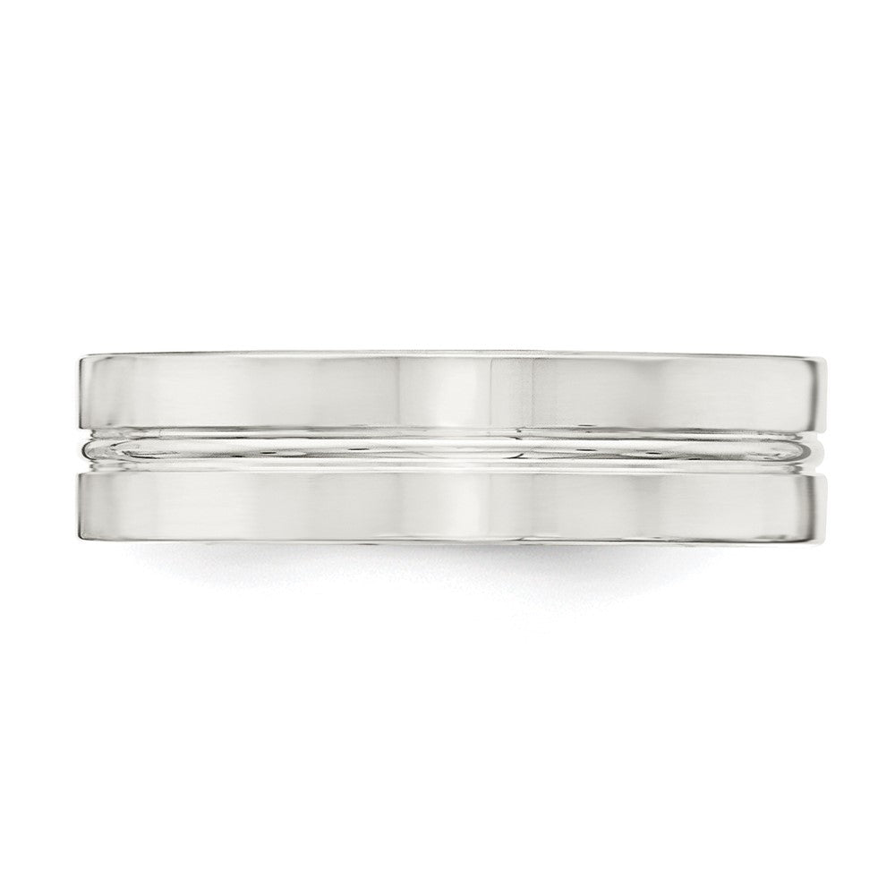 Sterling Silver 6mm Polished Flat Grooved Center Fancy Band Ring Size 12