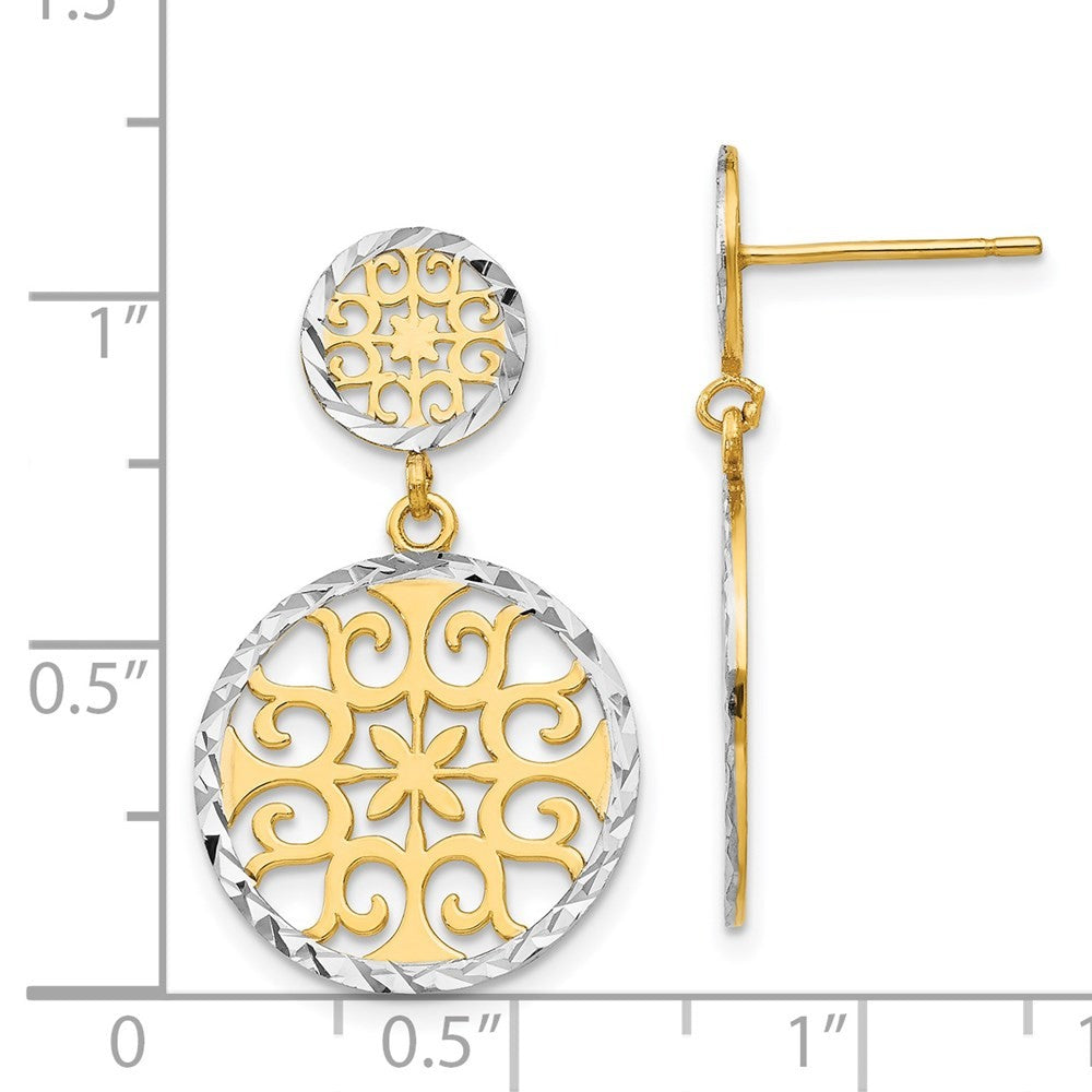 14k Yellow Gold & Rhodium Diamond-Cut Circles Dangle Earrings