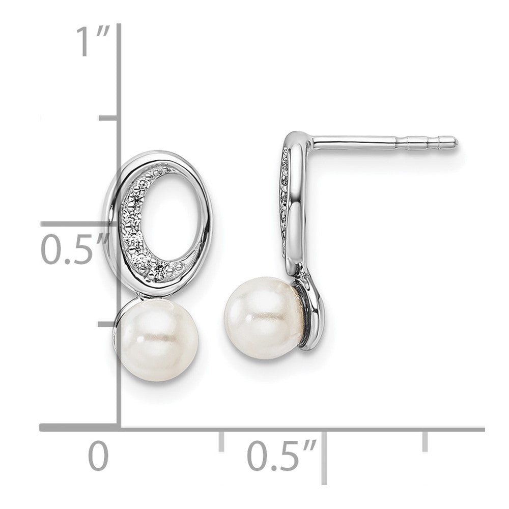 14K White Gold Polished Diamond and Pearl Drop Earrings