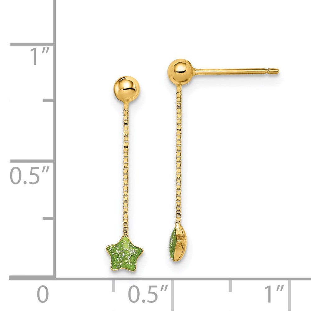 14k Yellow Gold Enameled Star Chain Dangle Earrings
