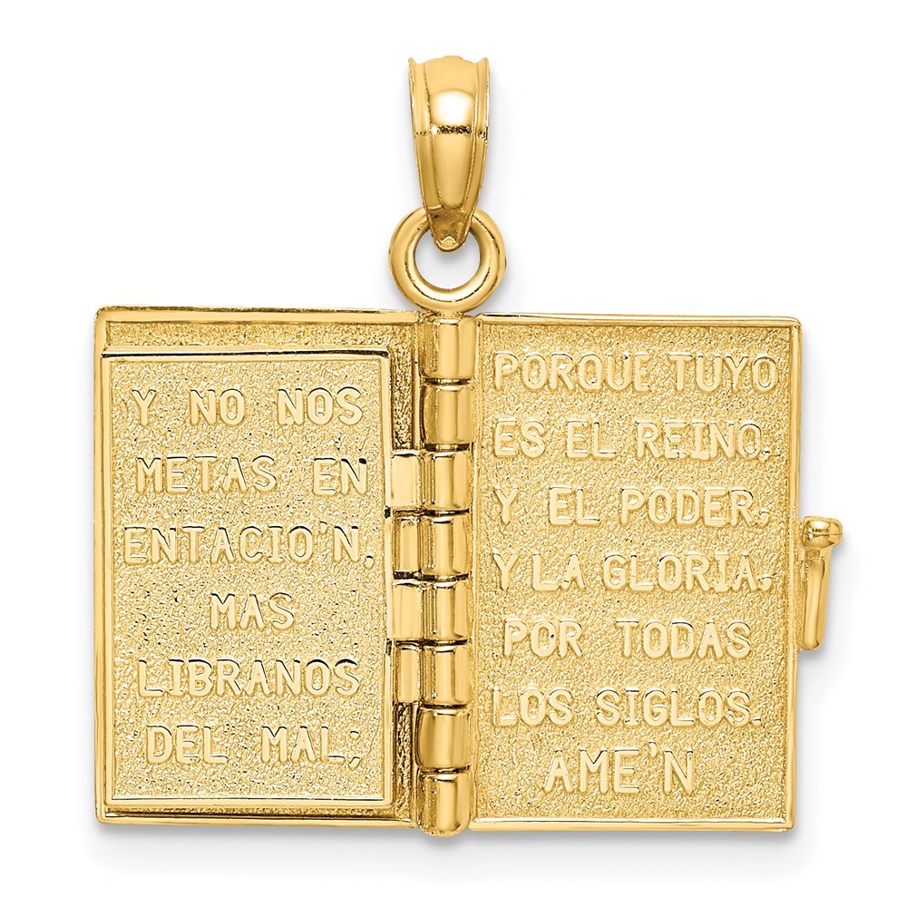 14k Yellow Gold 3-D Moveable Santa Biblia Book/Spanish Bible Charm Pendant