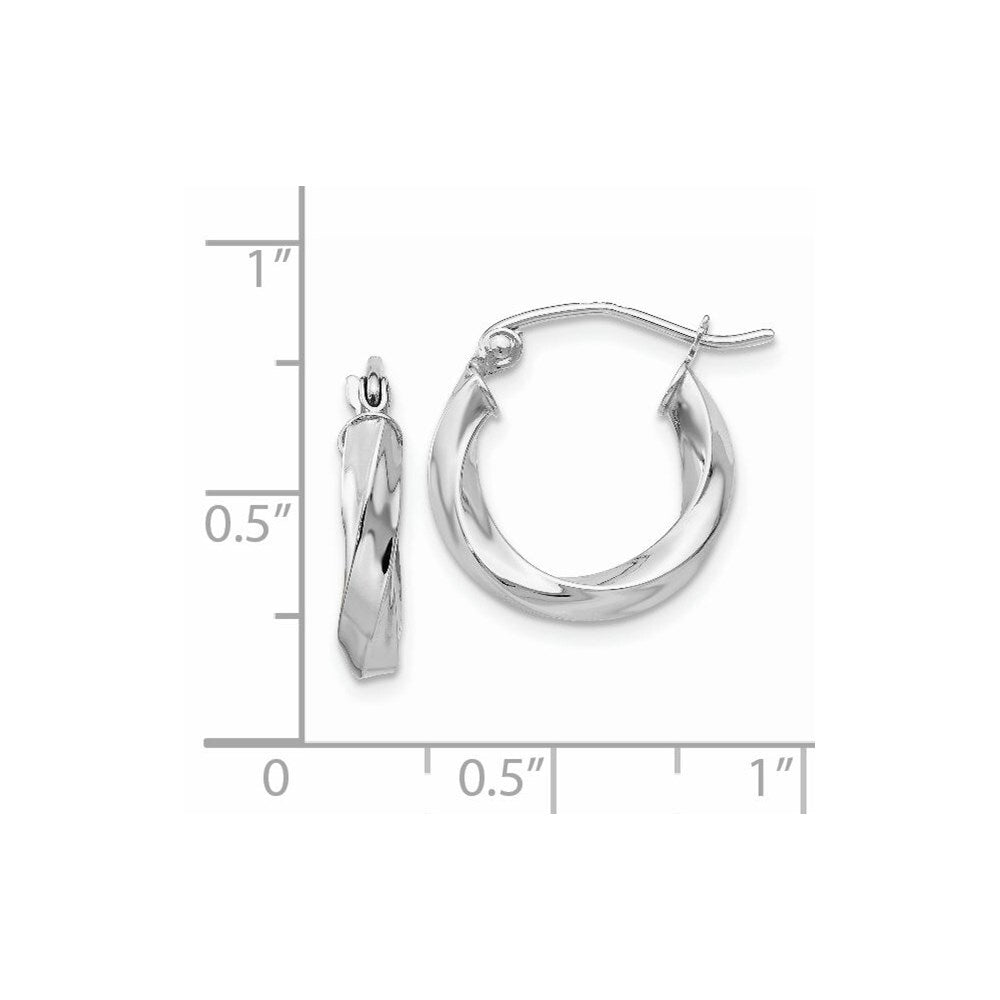14k White Gold 3mm Twisted Hoop Earrings Gift for Women