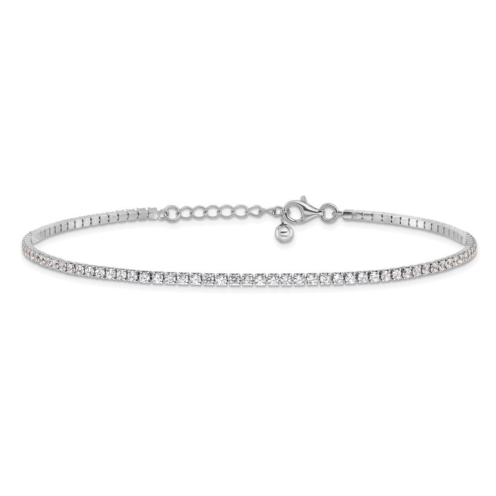 Sterling Silver Rhodium-plated 2mm CZ 10" Anklet