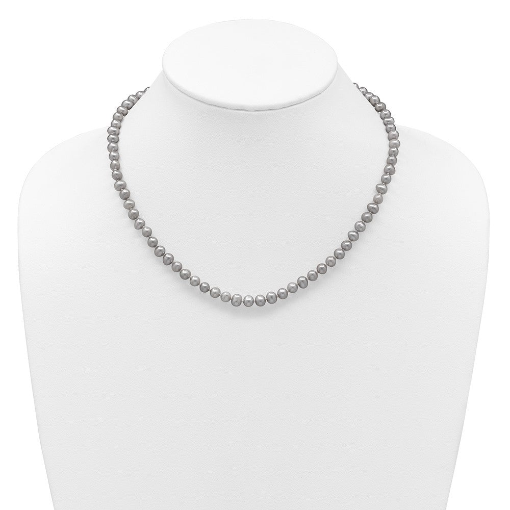 14k Yellow Gold 5-6mm Grey Near-Round Freshwater Cultured Pearl 18 inch Necklace