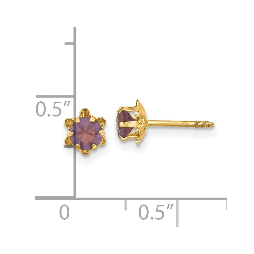 14k Yellow Gold 4mm CZ Birthstone (Feb) Screwback Earrings