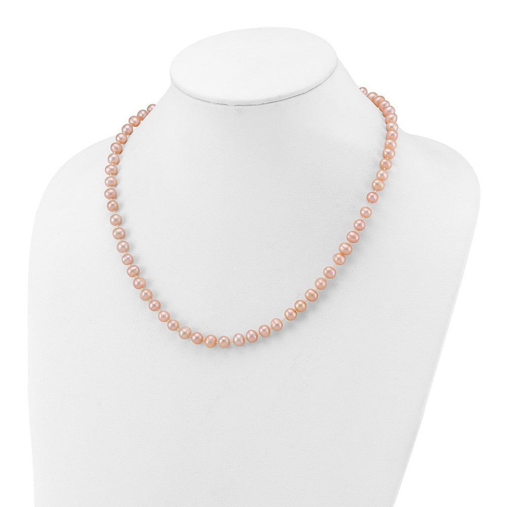 14k Yellow Gold 6-7mm Pink Near-Round Freshwater Cultured Pearl 18 inch Necklace