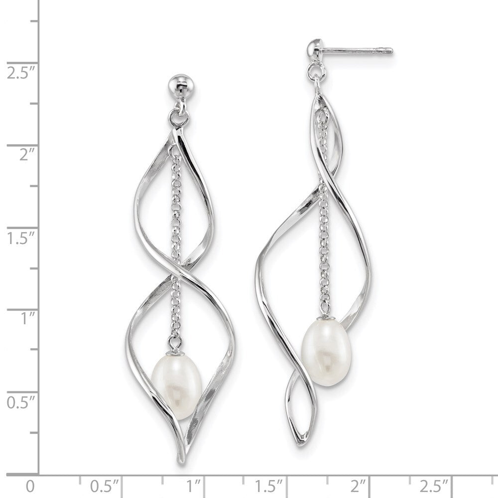 Sterling Silver 7-8mm White Rice Freshwater Cultured Pearl Post Dangle Earring