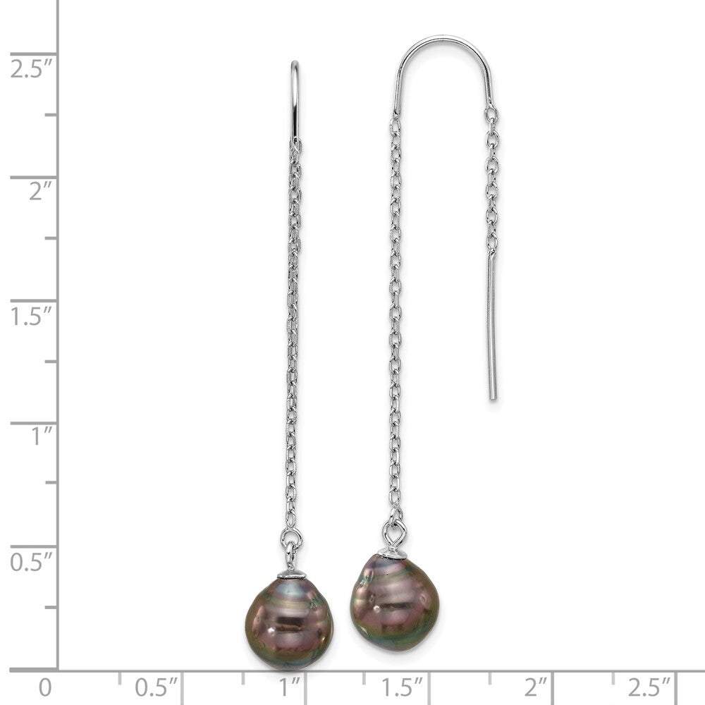 Sterling Silver Black Teardrop Saltwater Cultured Pearl Threader Earrings
