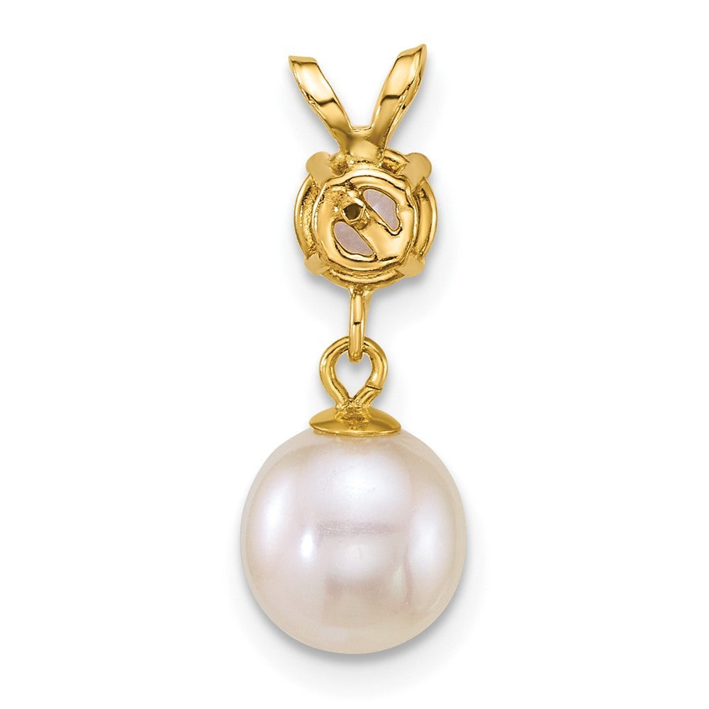 14k Yellow Gold 7-8mm Round White Cultured Pearl Dangle and White Topaz Pendant