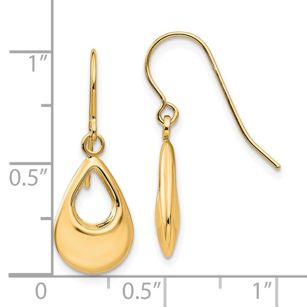 14k Yellow Gold Teardrop Hollow Dangle Earrings Gift for Women