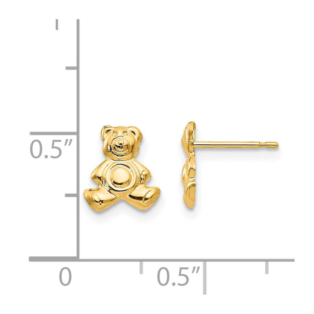 14k Yellow Gold Teddy Bear Stud Earrings Gift for Women