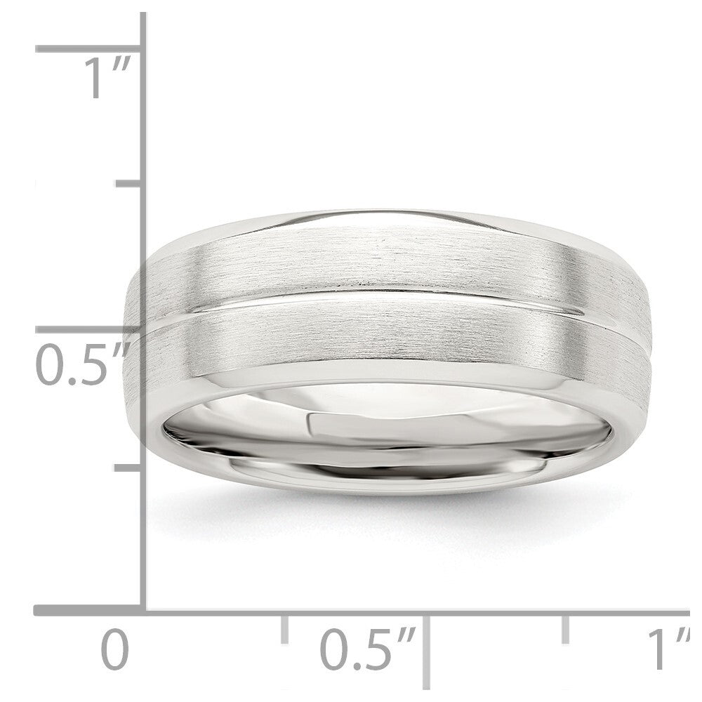 Sterling Silver 7mm Brushed Domed Grooved Fancy Band Size 11