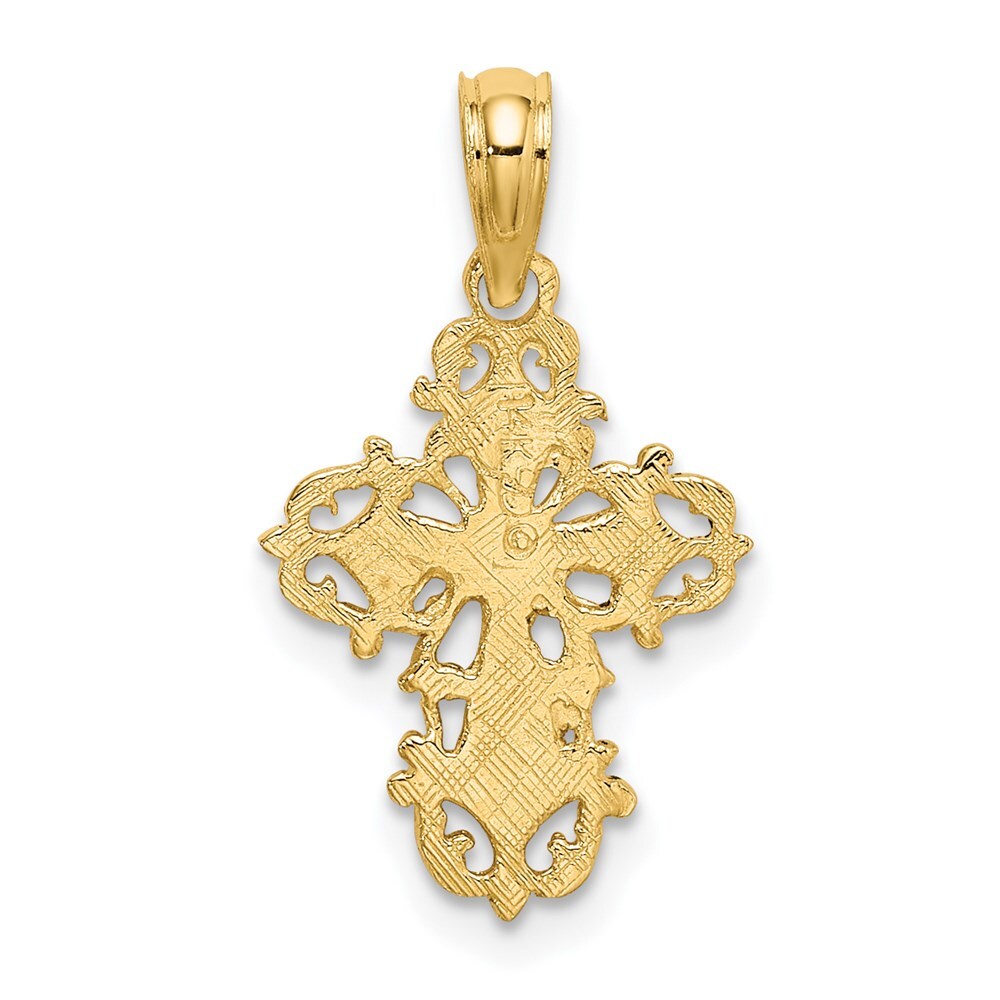 14k Yellow Gold Cut-Out Delicate Cross Charm Pendant for Women