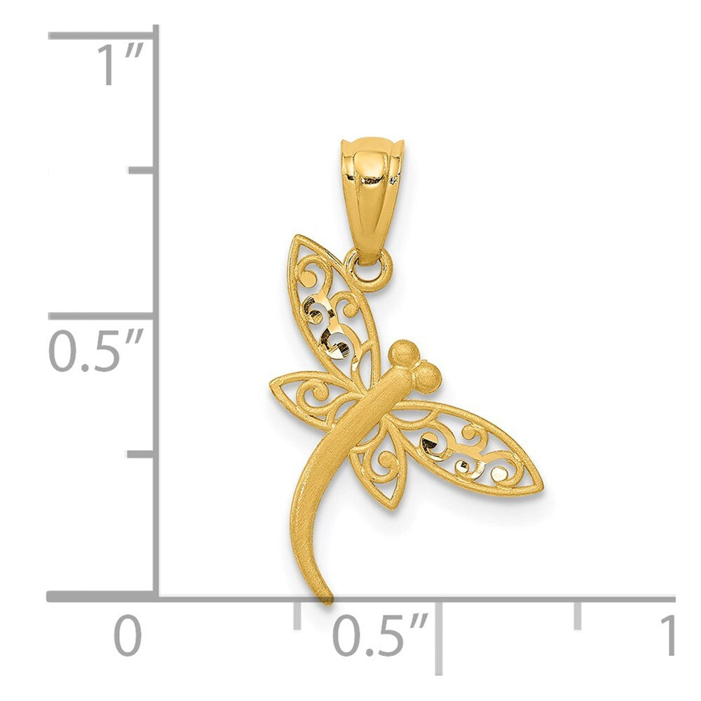 14k Yellow Gold Satin Diamond-cut Dragonfly Pendant for Women
