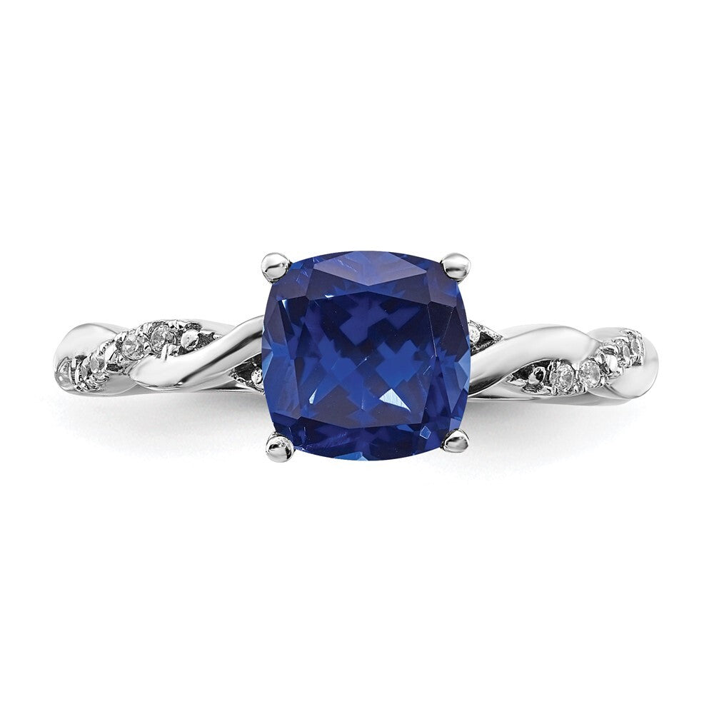 Sterling Silver Rhodium-plated Created Sapphire and Diamond Ring Size 8