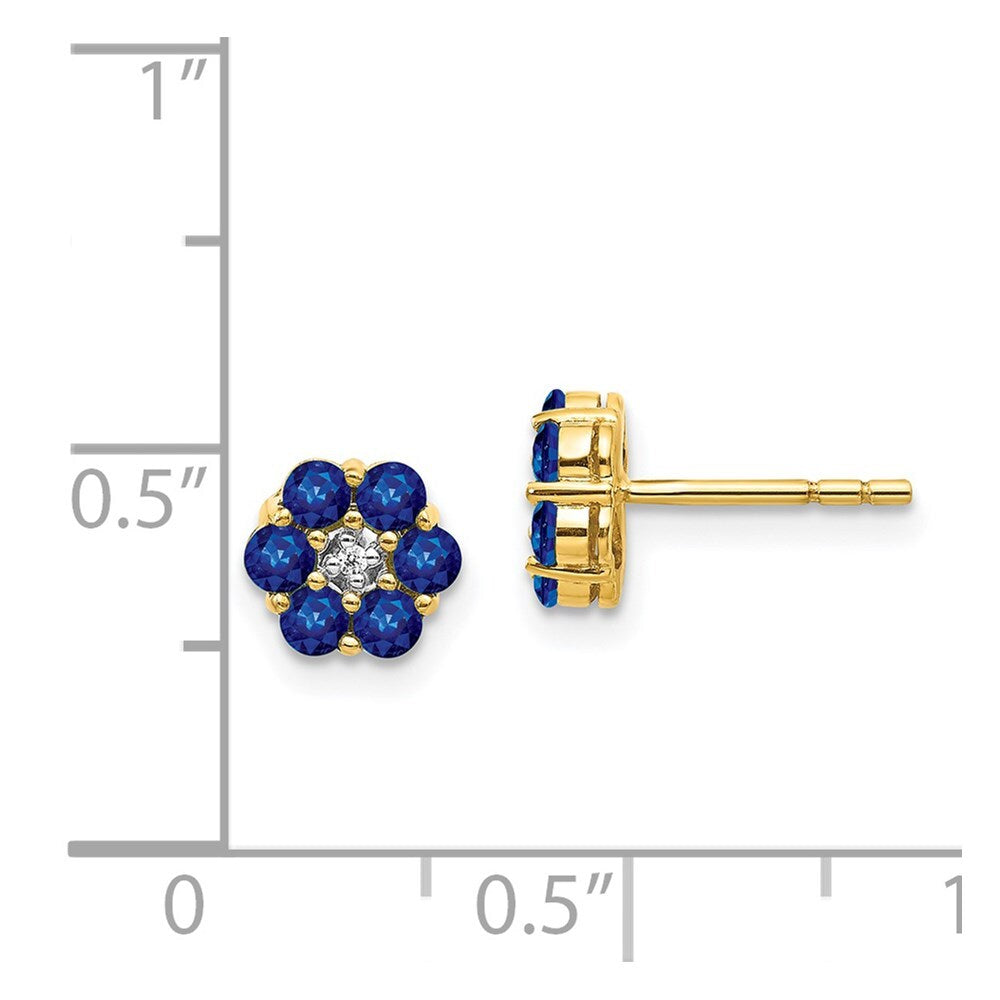 14k Yellow Gold and Rhodium Sapphire and Diamond Stud Earrings