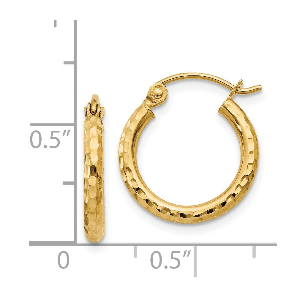 14k Yellow Gold Diamond-cut 2mm Round Tube Hoop Earrings Gift for Women