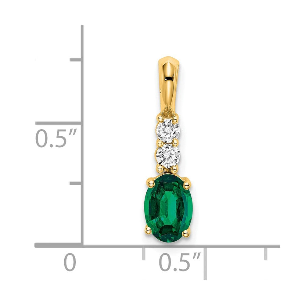 14k Yellow Gold Oval Created Emerald and Diamond Pendant