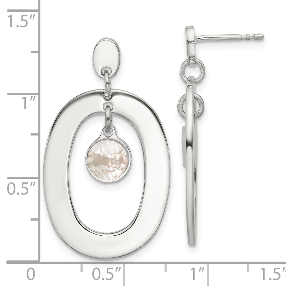 Sterling Silver Open Oval with Mother of Pearl Dangle Earrings