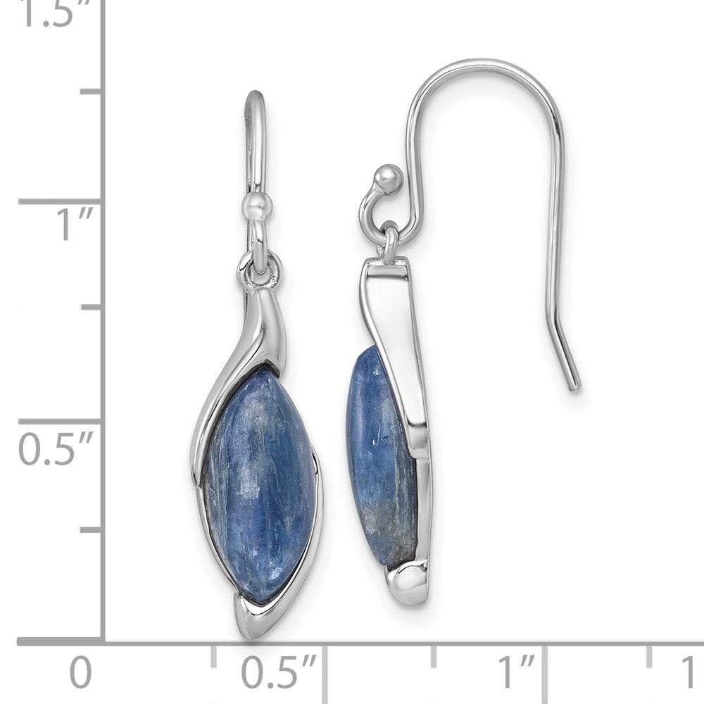 Sterling Silver Rhodium-plated Fancy Marquise Kyanite Cabochon Dangle Earrings