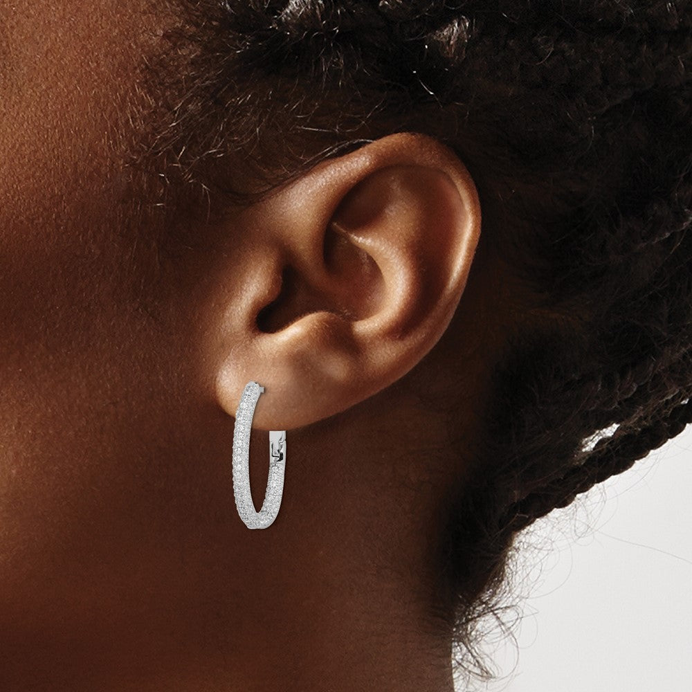 Sterling Silver Rhodium-plated CZ In/Out Hinged Hoop Earrings