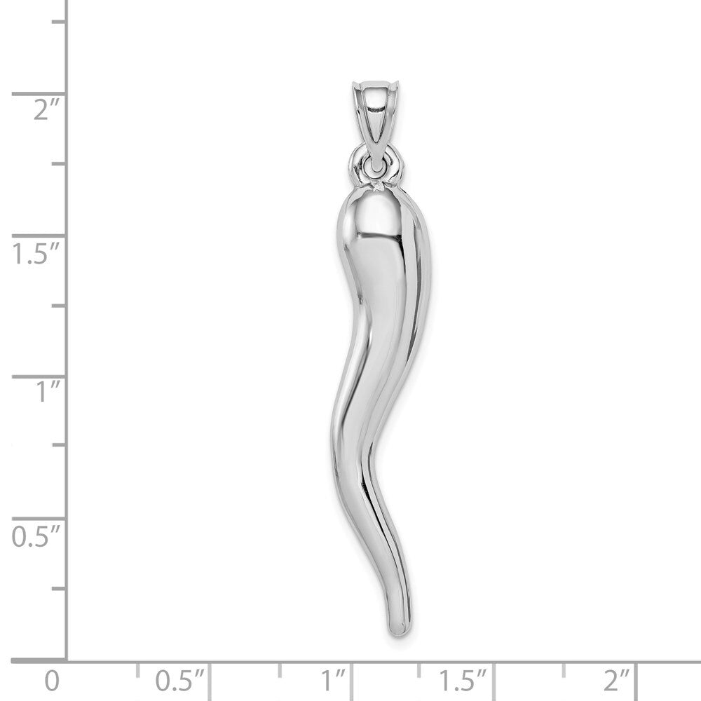 14k White Gold Hollow 3D Italian Horn Pendant for Women