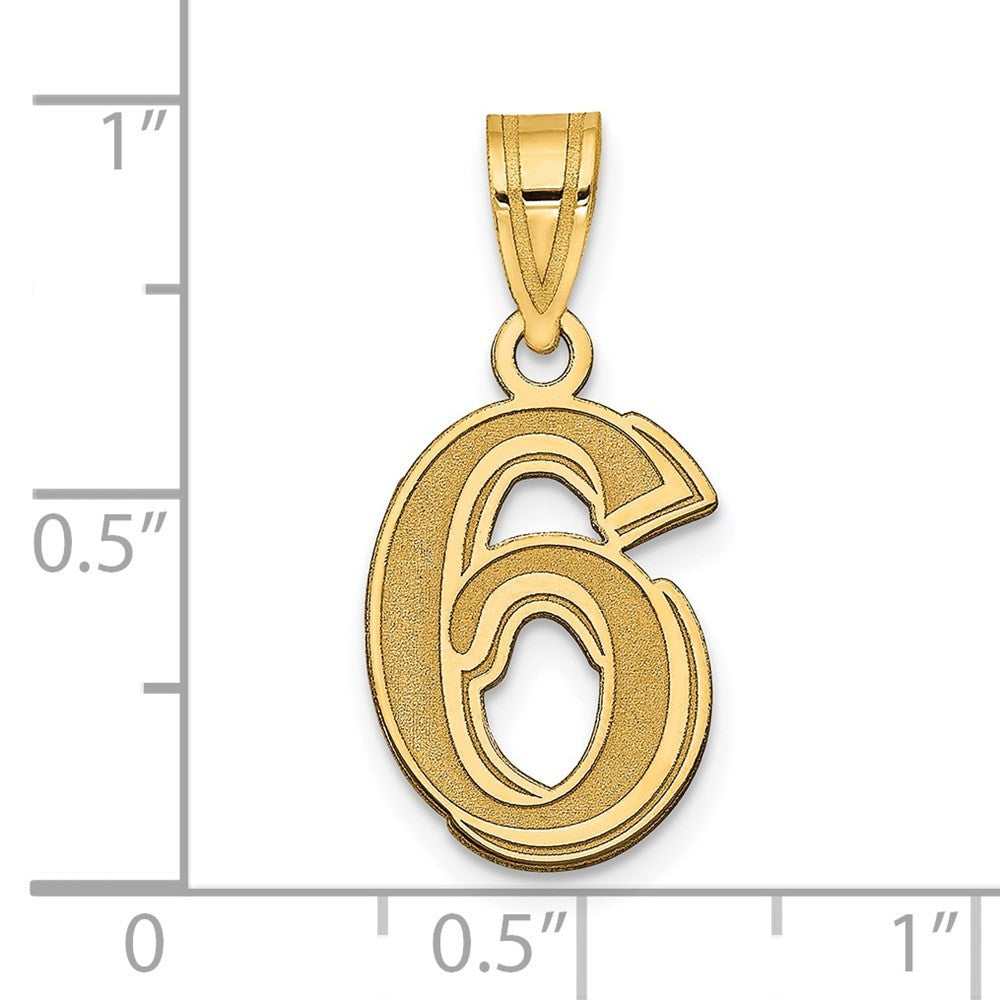 14k Yellow Gold Polished Etched Number 6 Pendant