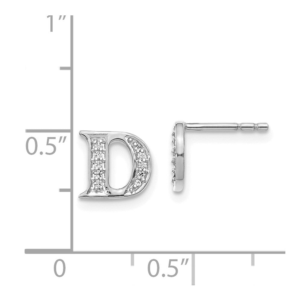 14k White Gold Diamond Initial D Stud Earrings Gift for Women