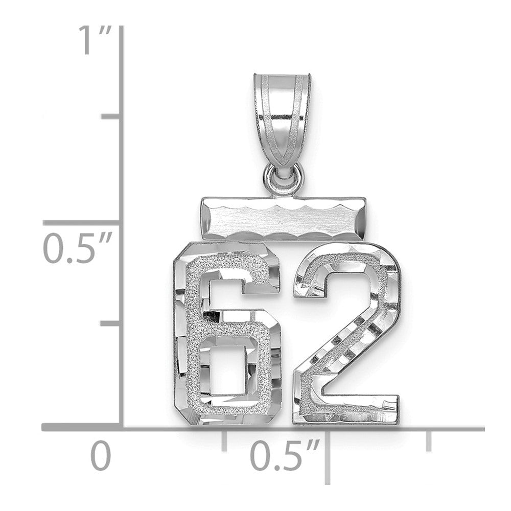 14k White Gold Small Brushed Diamond-cut Number 62 Charm Pendant