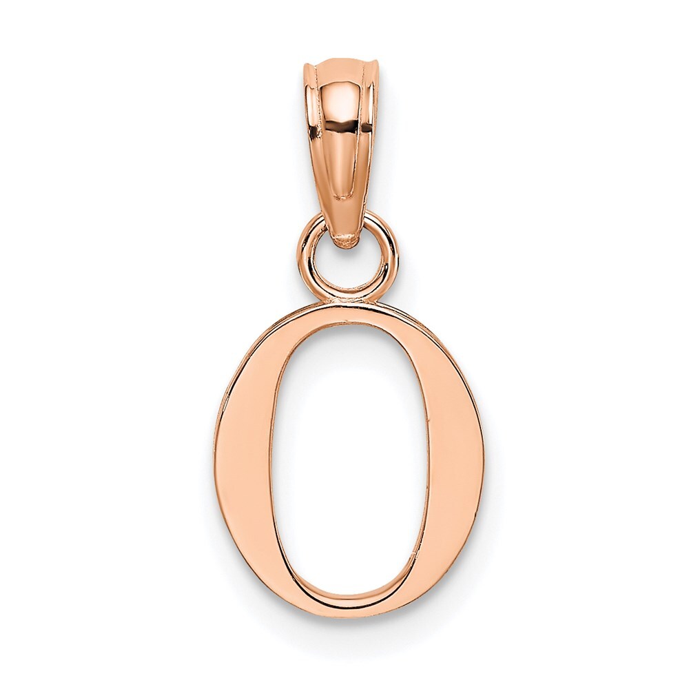 14k Rose Gold Polished Block Letter O Initial Pendant for Women