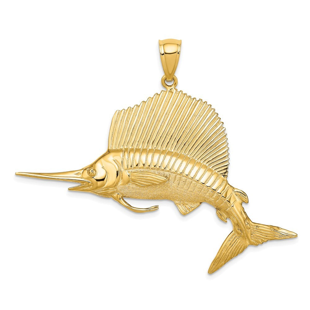 14k Yellow Gold 3-D Polished Satin Sailfish Charm