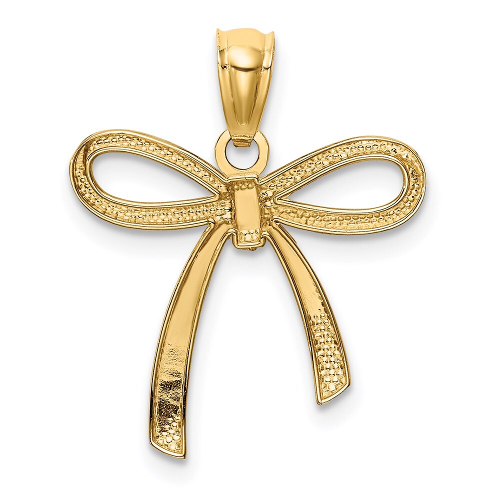 14k Yellow Gold Gold Polished Small Ribbon Bow Pendant for Women