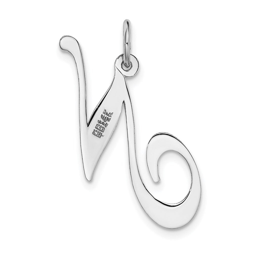14k White Gold Large Fancy Script Letter N Initial Charm Pendant for Women