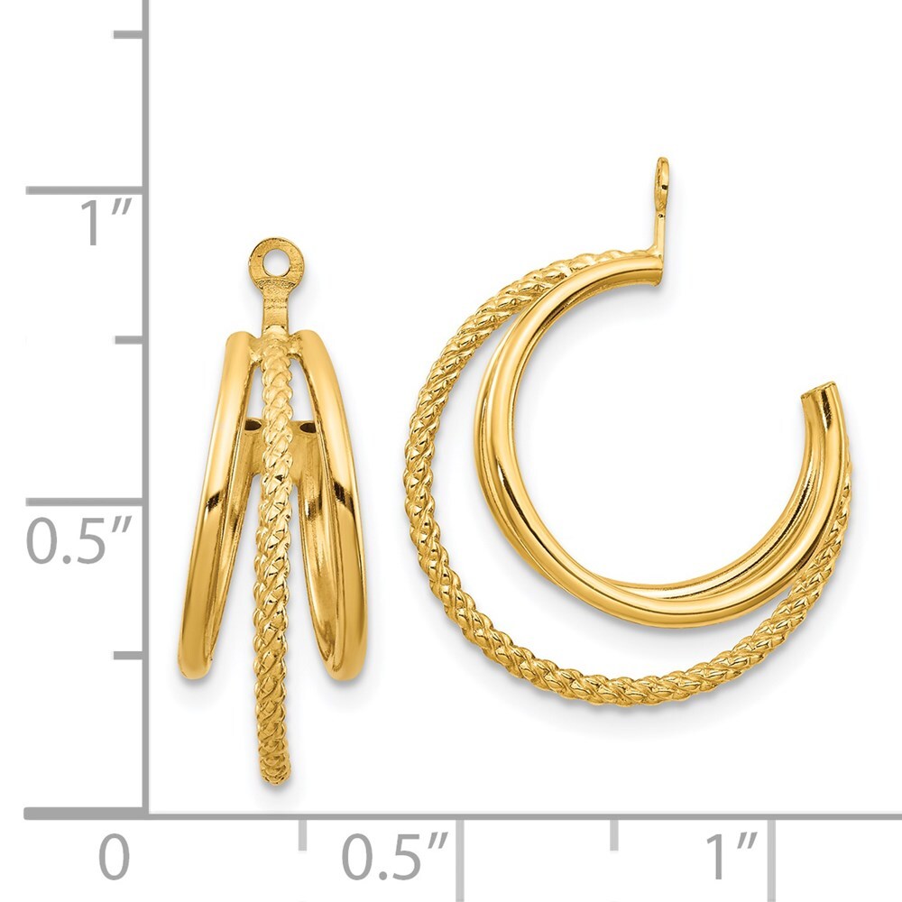 14k Yellow Gold Polished & Twisted Triple Hoop Earring Jackets Gift for Women
