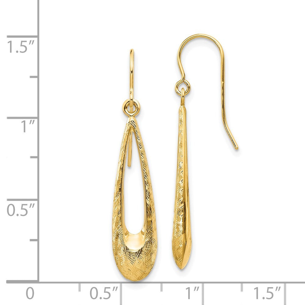 14k Yellow Gold Polished and Textured Teardrop Dangle Earrings