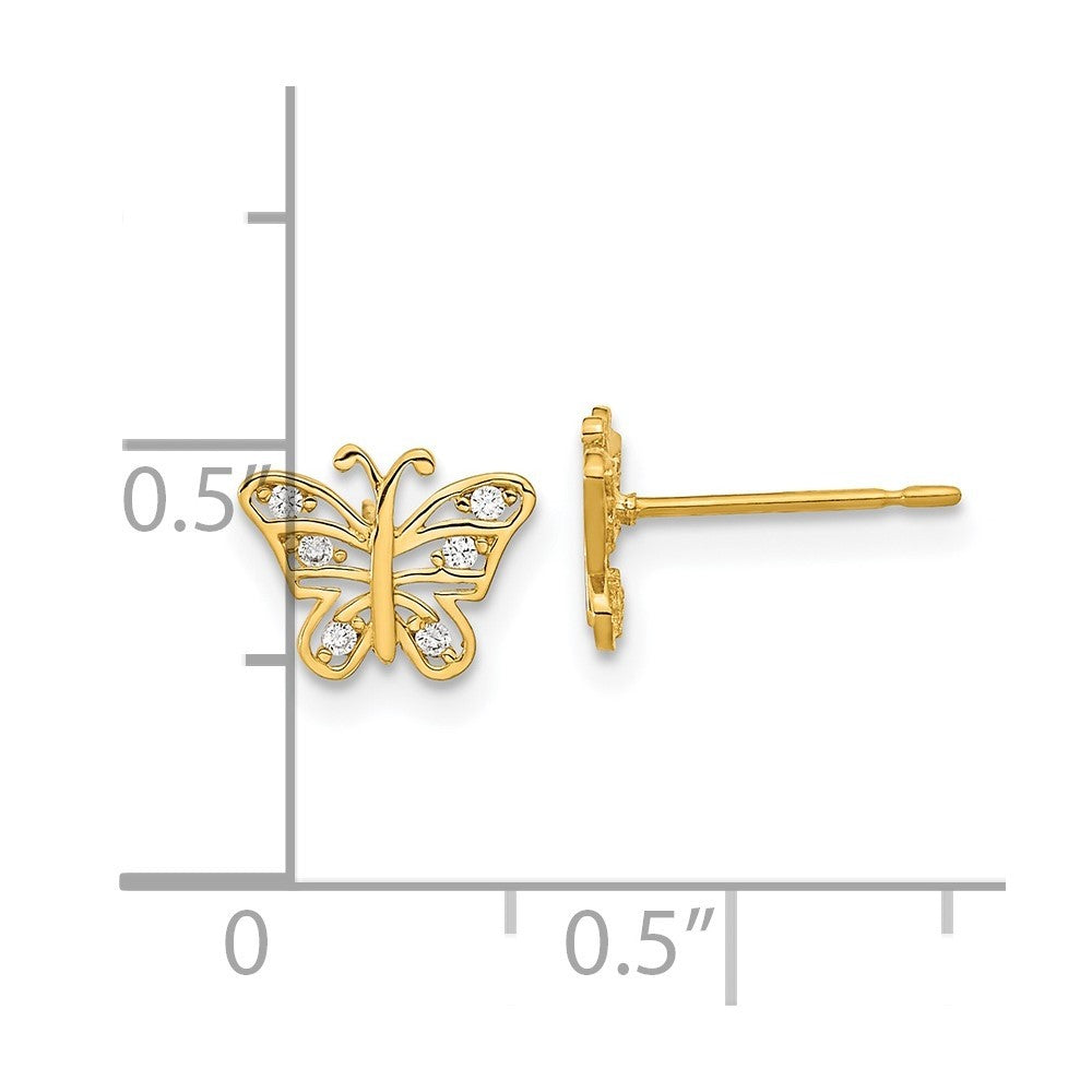14k Yellow Gold Madi K Kids CZ Butterfly Post Earrings