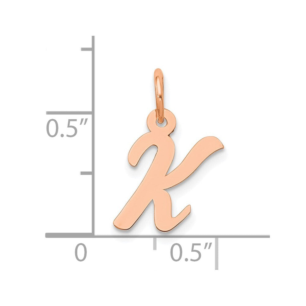 14k Rose Gold Small Script Letter K Initial Charm Pendant for Women