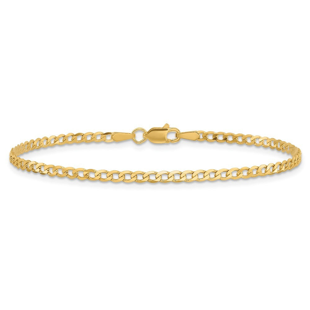 14k Yellow Gold 9 inch 2.2mm Flat Beveled Curb with Lobster Clasp Anket