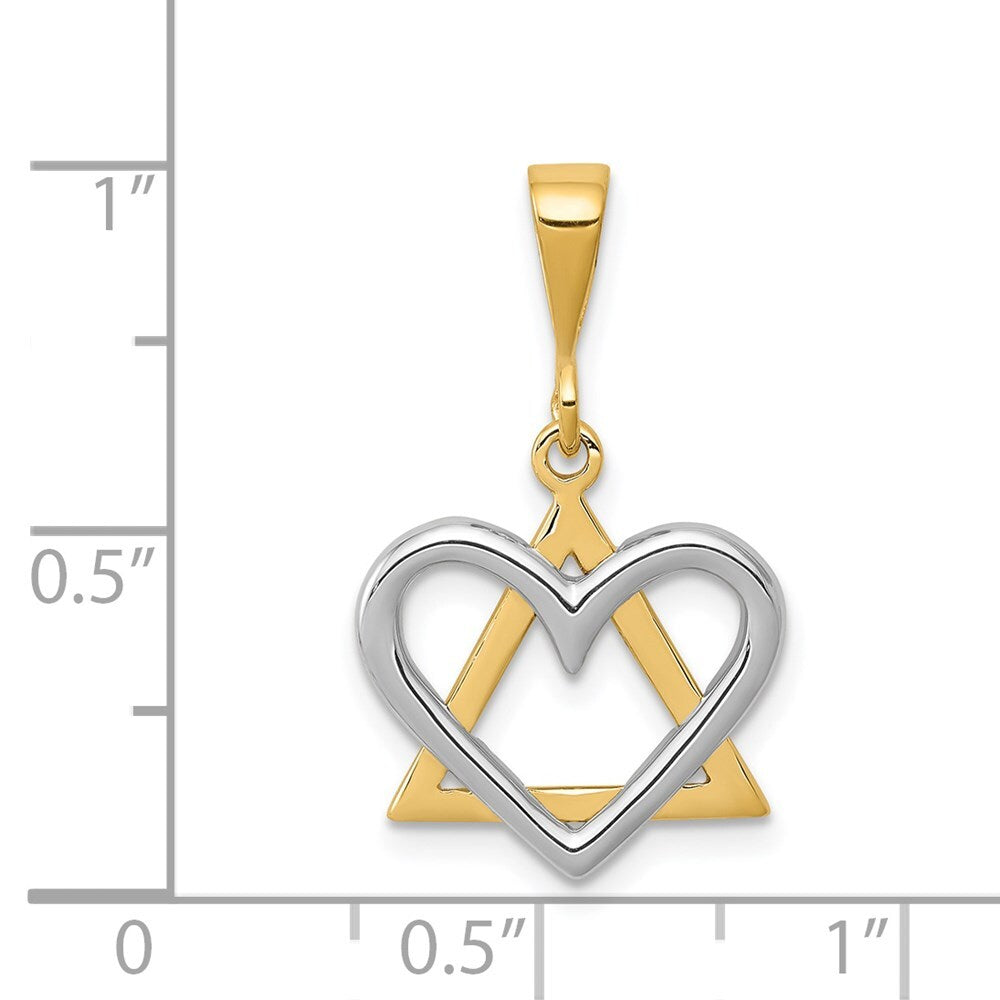 14k Two-tone Gold Star of David Heart Pendant for Women