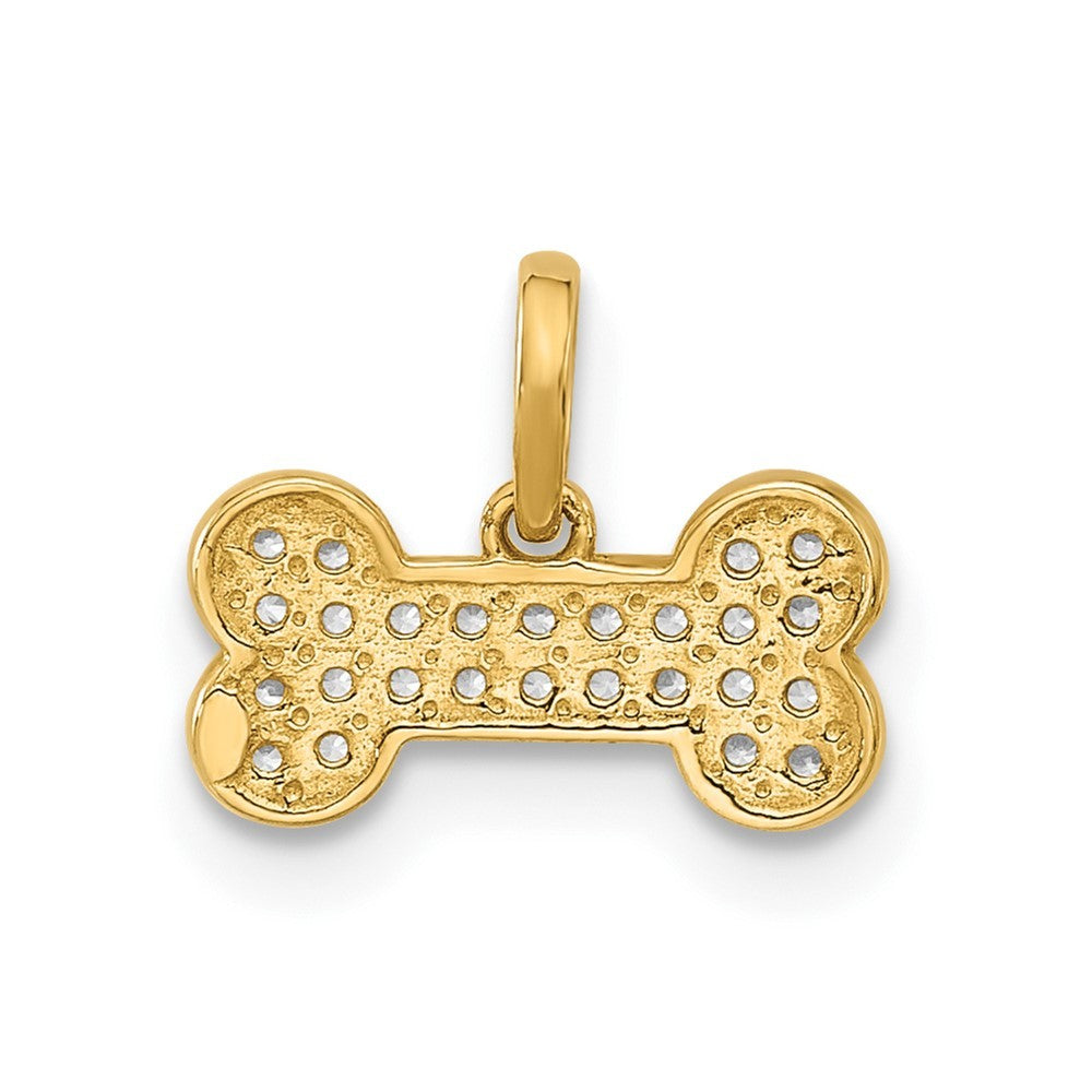 14k Yellow Gold Polished CZ Dog Bone Pendant