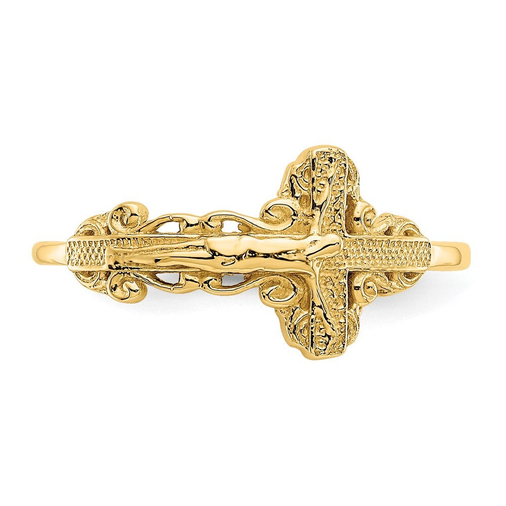 14K Yellow Gold Diamond-Cut Crucifix Ring