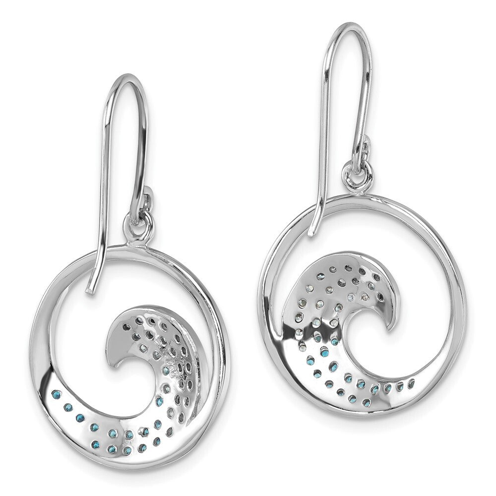 Sterling Silver Rhodium-Plated Polished Cubic Zirconia Wave Dangle Earrings