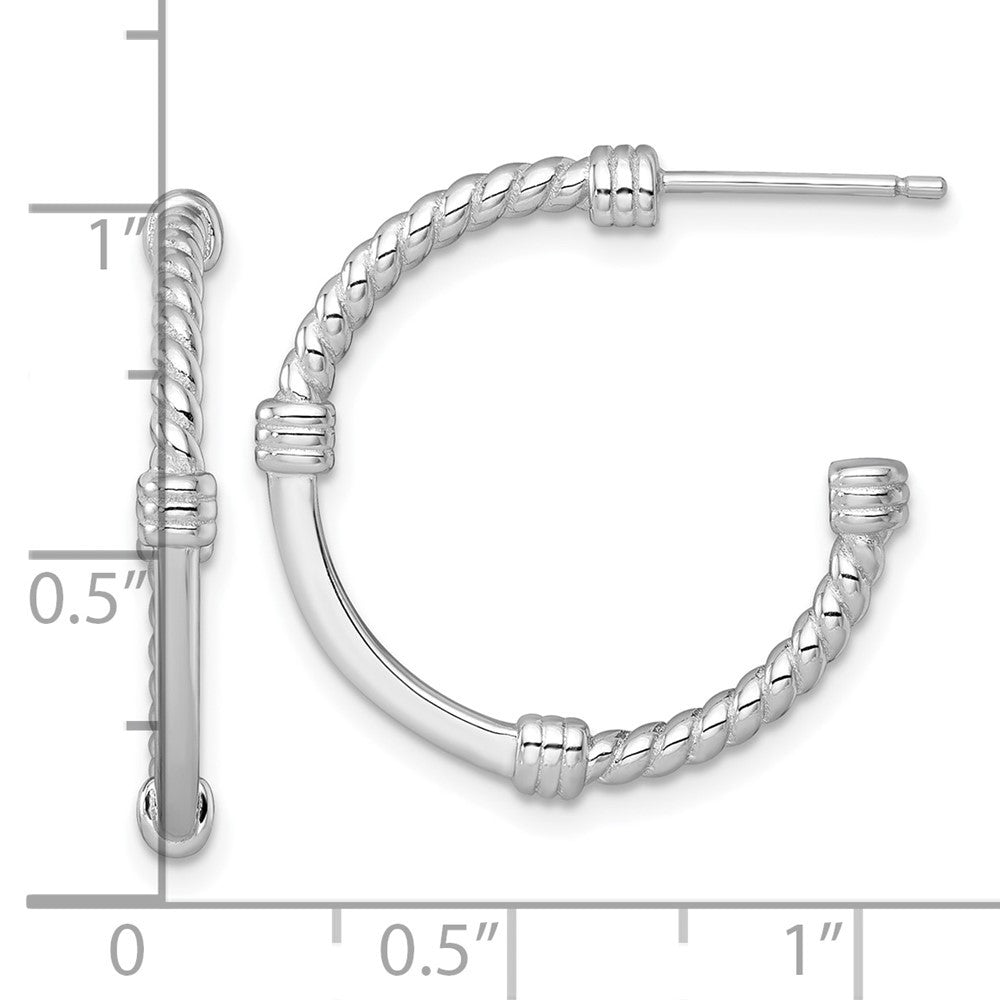 Sterling Silver Rhodium-plated Polished and Twisted 24.0mm Post C-Hoop Earrings